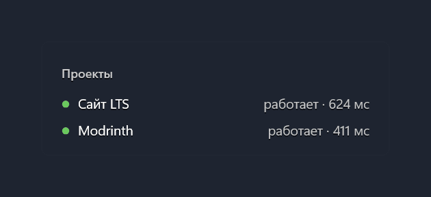 Виджет проектов: два сайта работают, время ответа в миллисекундах