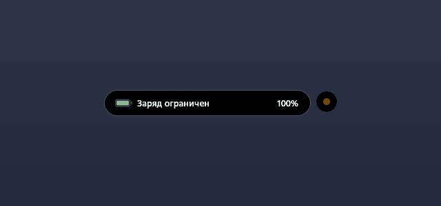 Остров показывает зарядку: заряд ограничен, 100%